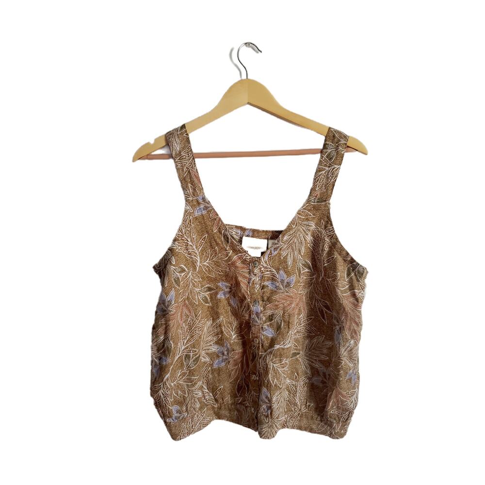 Cynthia Rowley Brown Floral Tank Top with Light Blue Accents
